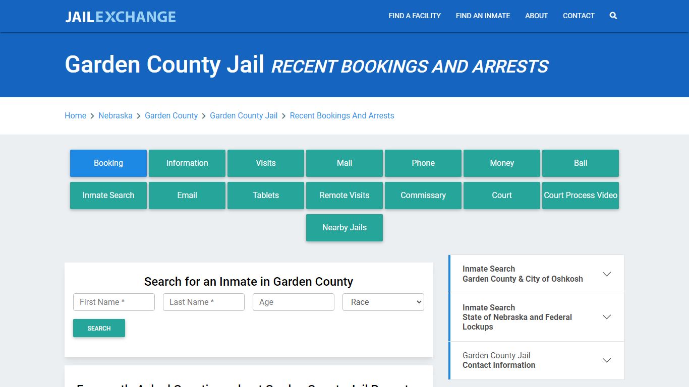 Garden County Jail Recent Bookings And Arrests - Jail Exchange