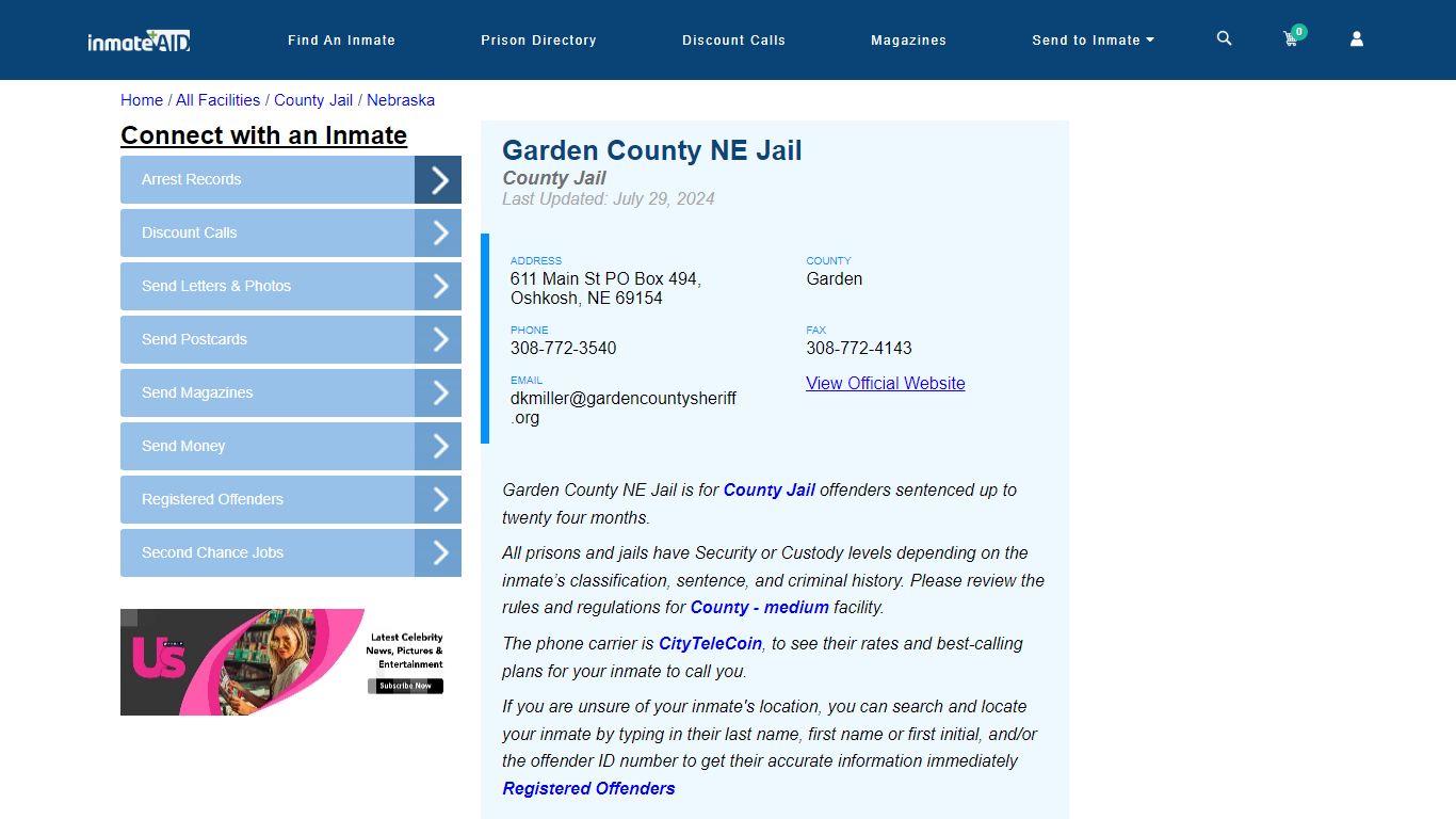 Garden County NE Jail - Inmate Locator